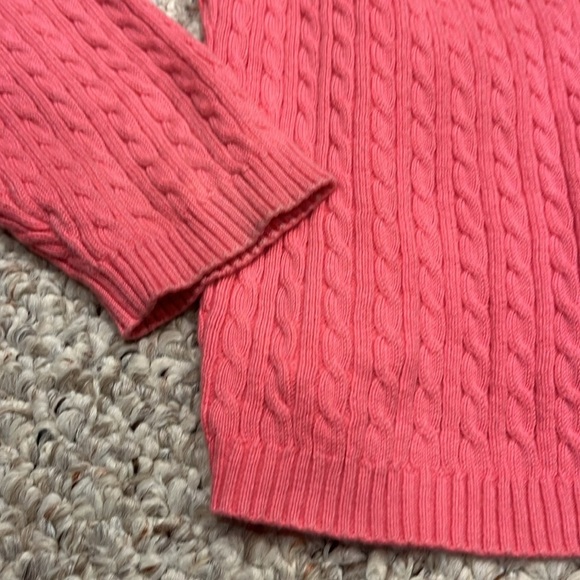 Land's End Pink Cable Knit Cardigan Sweater Button Sz Large Cotton Blend - Picture 3 of 10